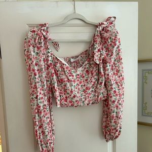 astr the label floral tie shoulder top